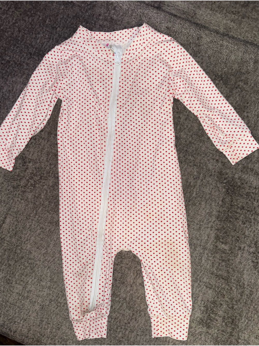 Eliza James: Zip-Front Red Polka Dot Footie One-Piece for Kids